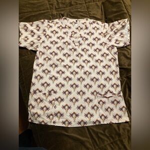 Revel brand, size XL, stretchy V-neck scrub top with colorful western pattern